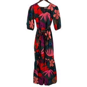 Maude Vivante Colorful Tie Waist‎ tiered Maxi Dress XS